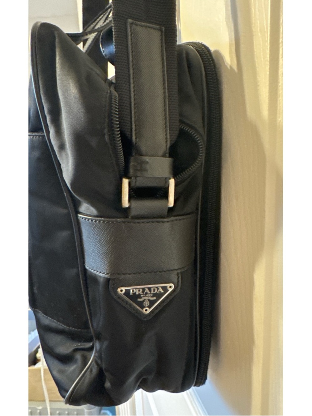 Prada Black Nylon & Saffiano Leather Laptop Bag Briefcase Crossbody Authentic